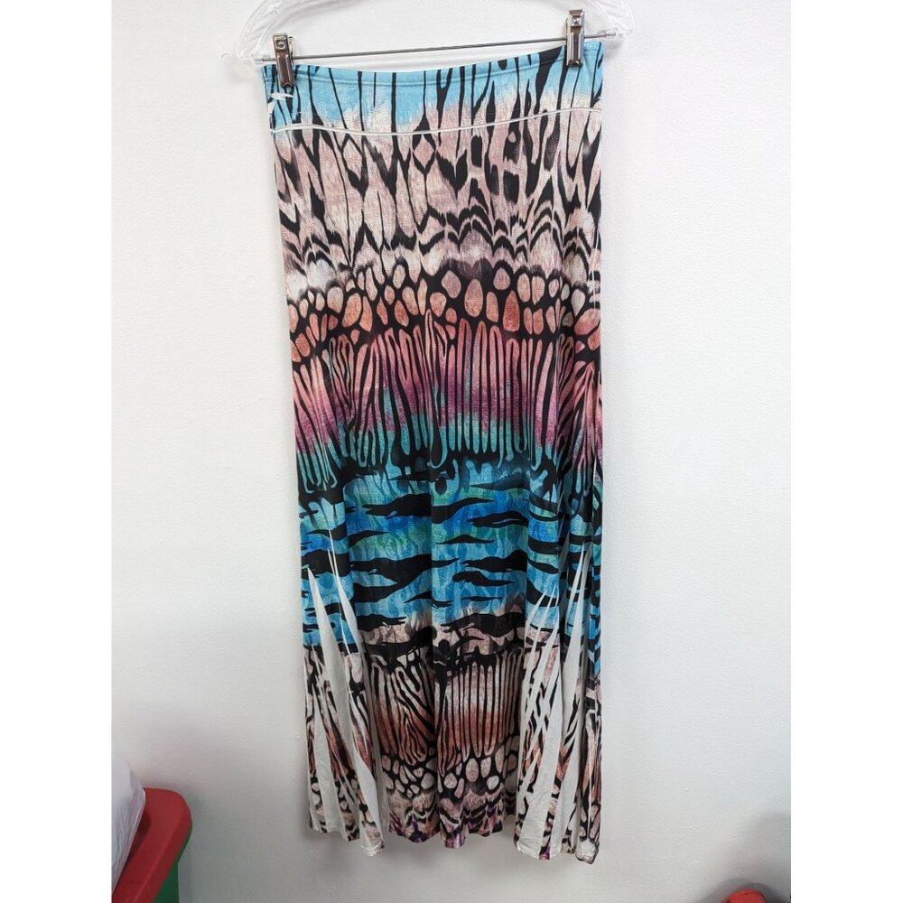 Cover Charge Maxi Skirt Size M Blue Black Pink Animal Print Stretch Modest